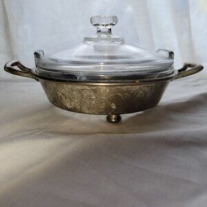 Glass Covered Lemon Dish in Ornate Embossed Silver Handled Holder